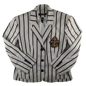 Lauren Ralph Lauren Striped‎ Blazer Nautical Crest Patch Cotton Jacket M (Read)